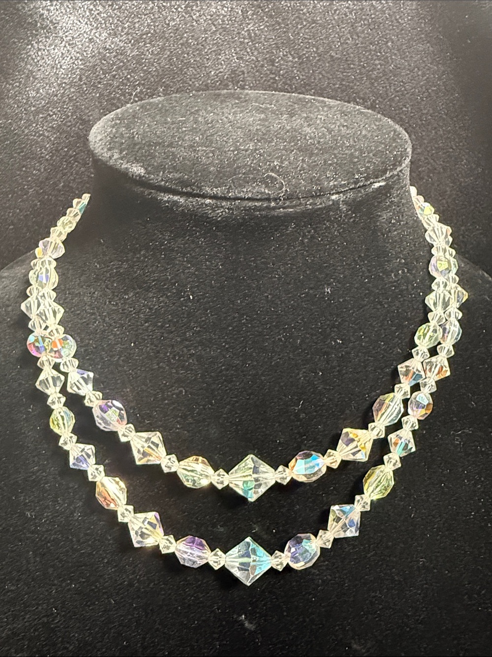 Vintage Iridescent Crystal Double-Strand Necklace - Clear